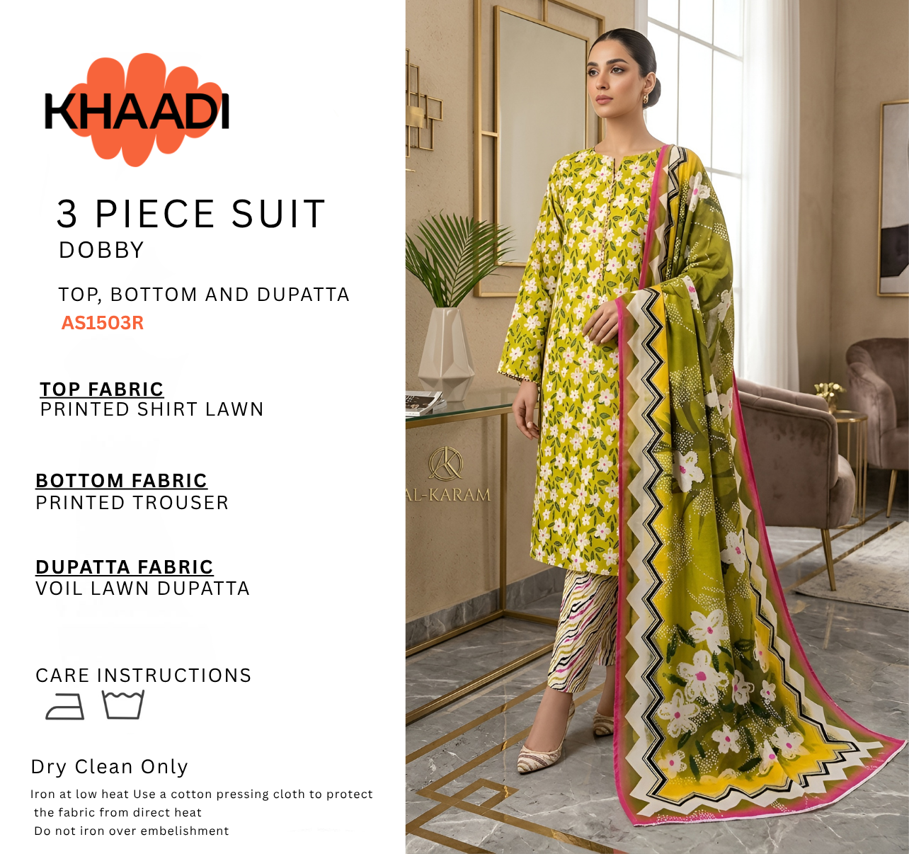 KHAADI LAWN THREE PIECE