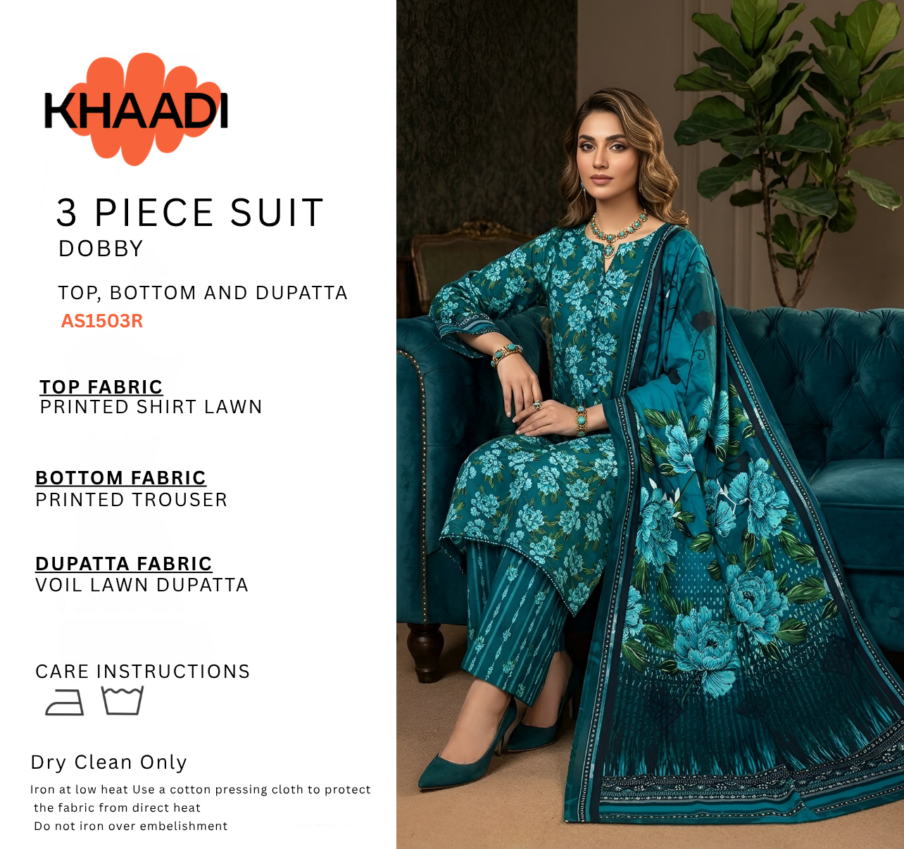 KHAADI LAWN THREE PIECE
