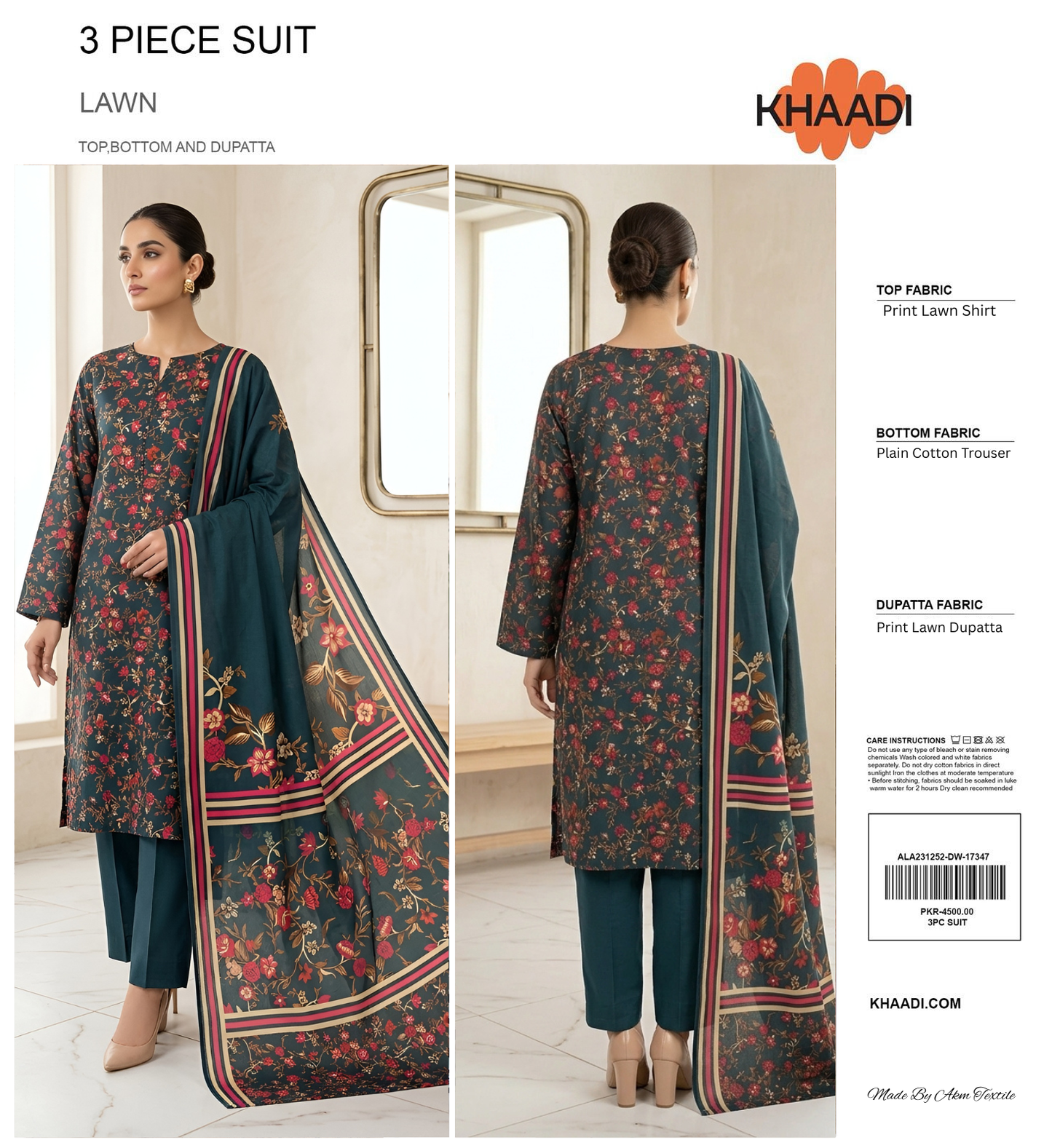 KHAADI LAWN THREE PIECE