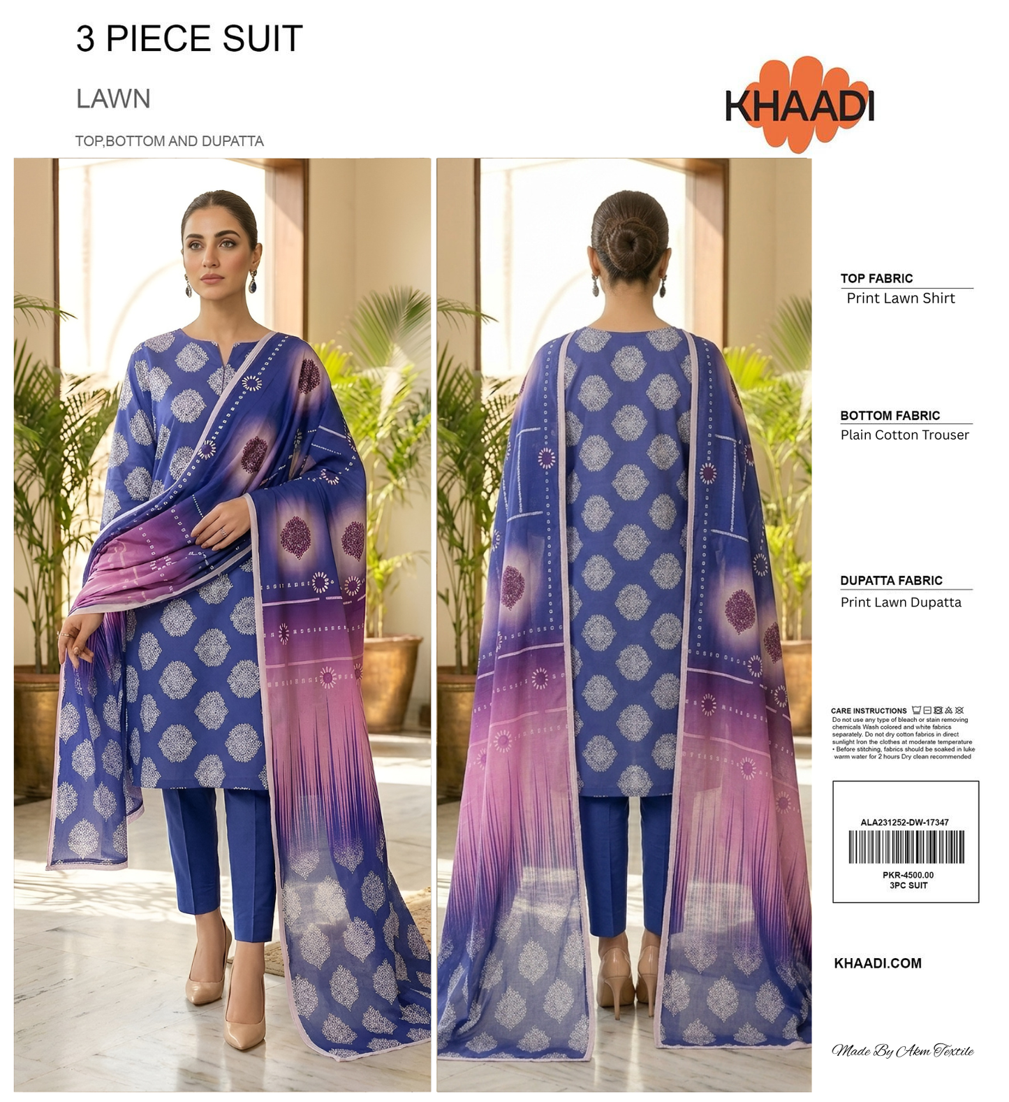 KHAADI LAWN THREE PIECE