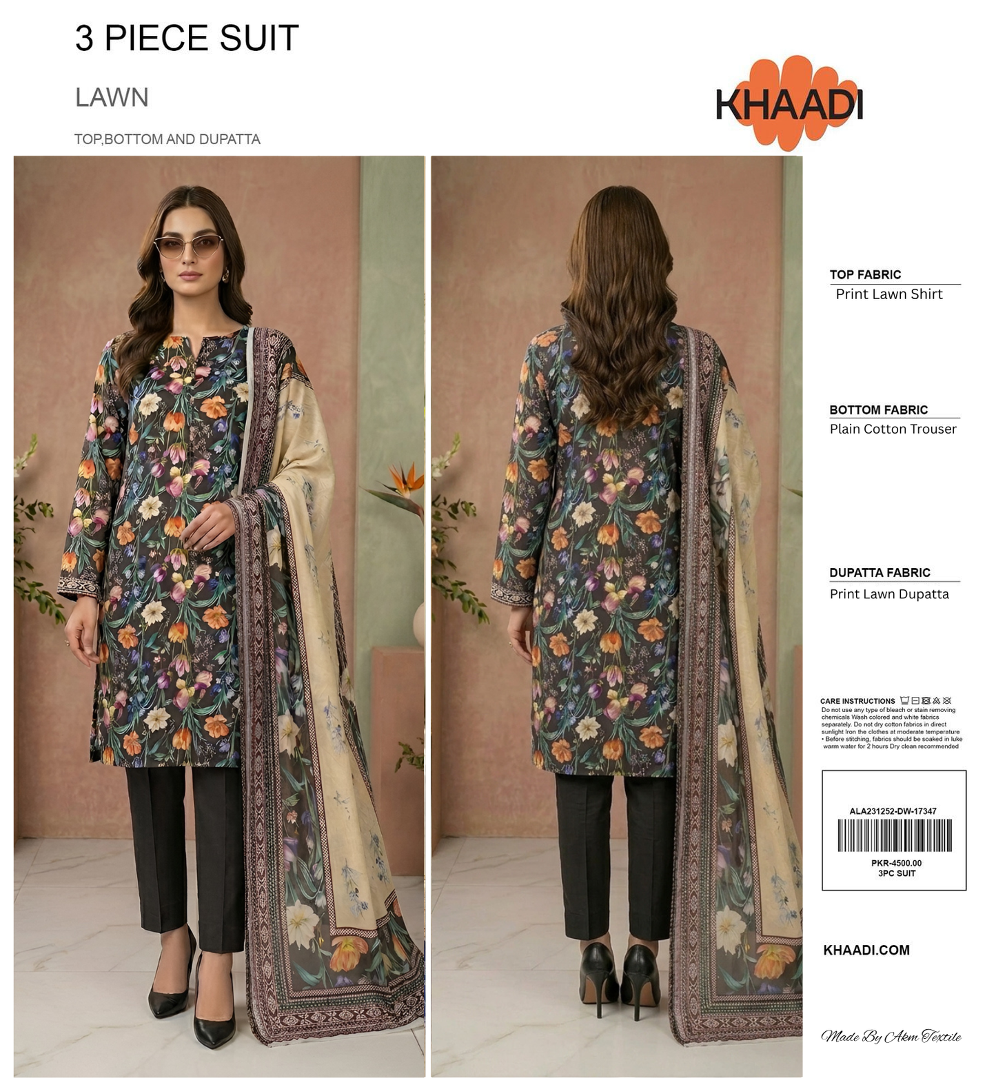 KHAADI LAWN THREE PIECE