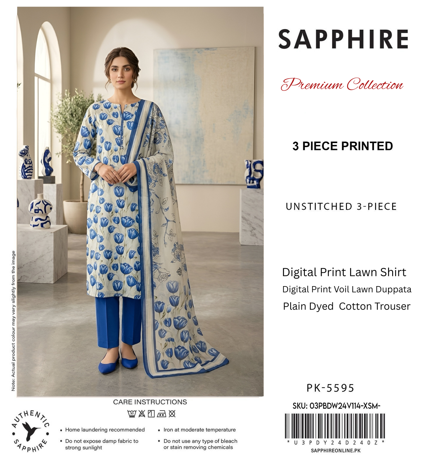 SAPPHIRE LAWN THREE PIECE