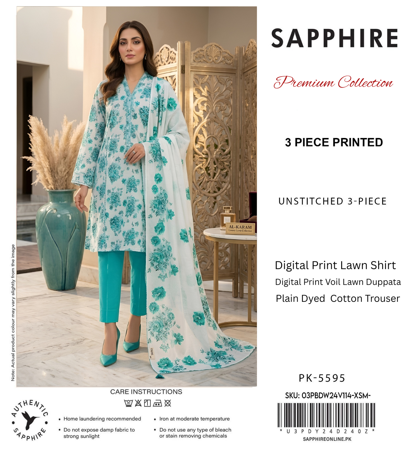 SAPPHIRE LAWN THREE PIECE
