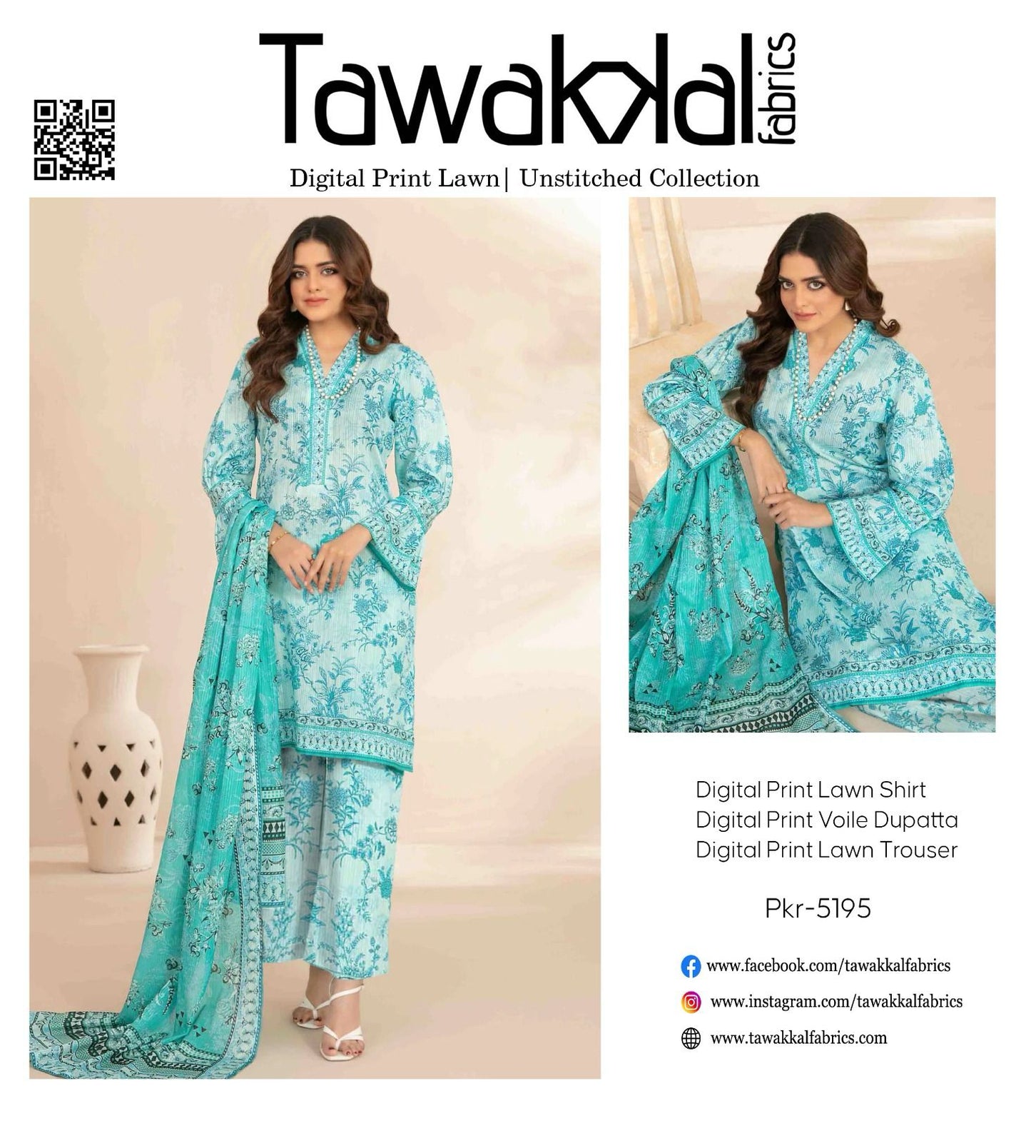 TAWAKAL LAWN THREE PIECE