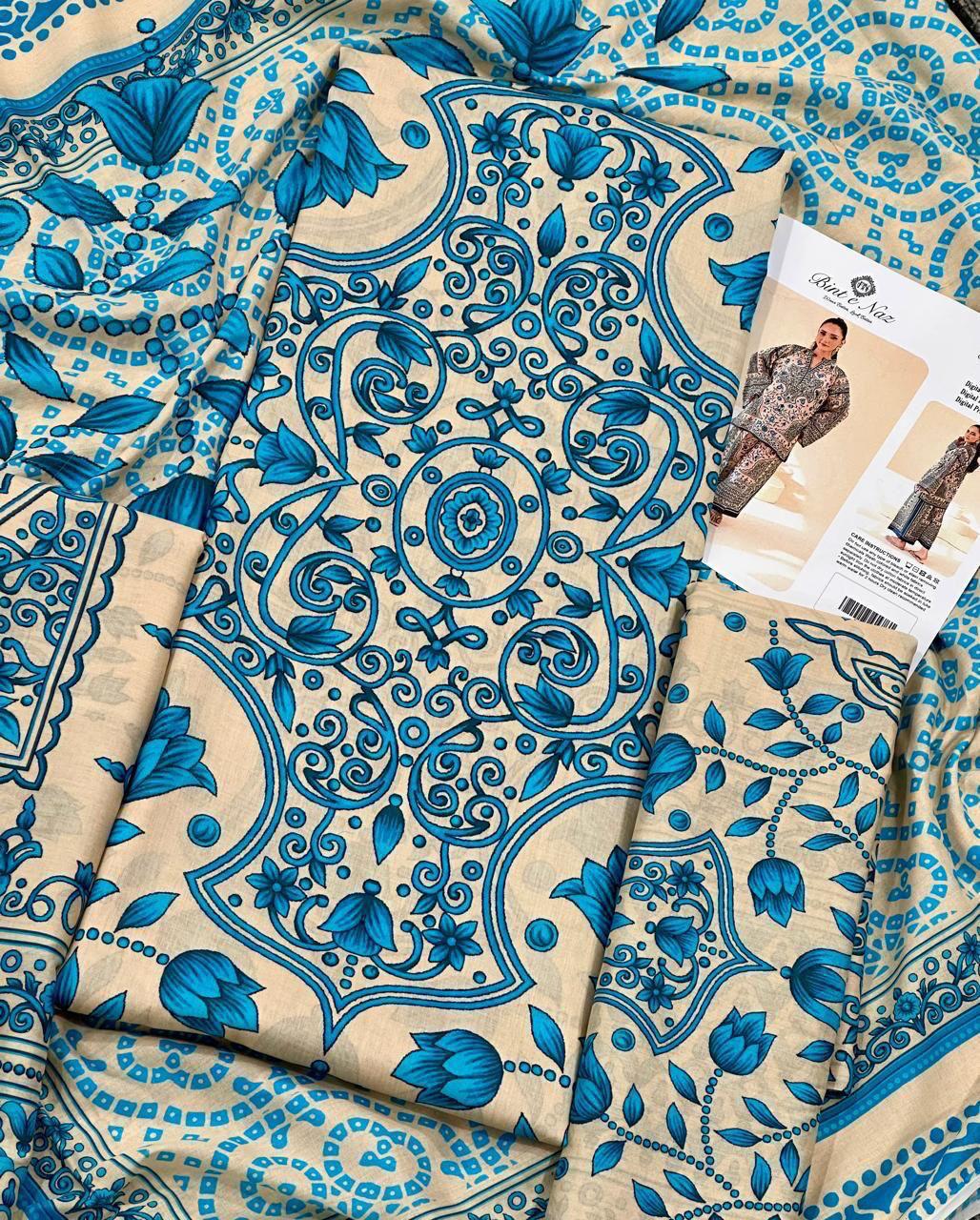 BIN T NAZ CO-ORD SET ALLOVER LAWN THREE PIECE