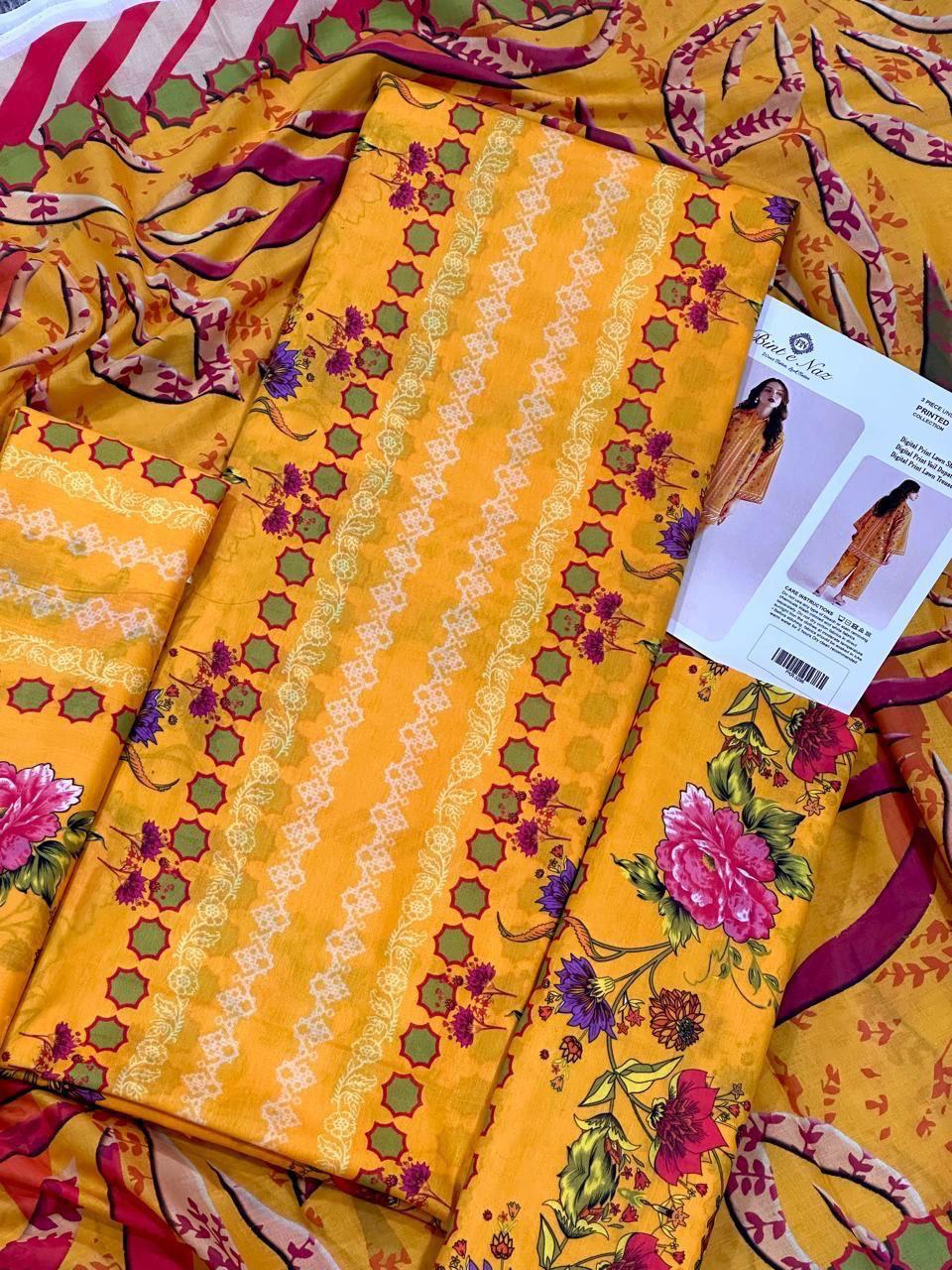 BIN T NAZ CO-ORD SET ALLOVER LAWN THREE PIECE