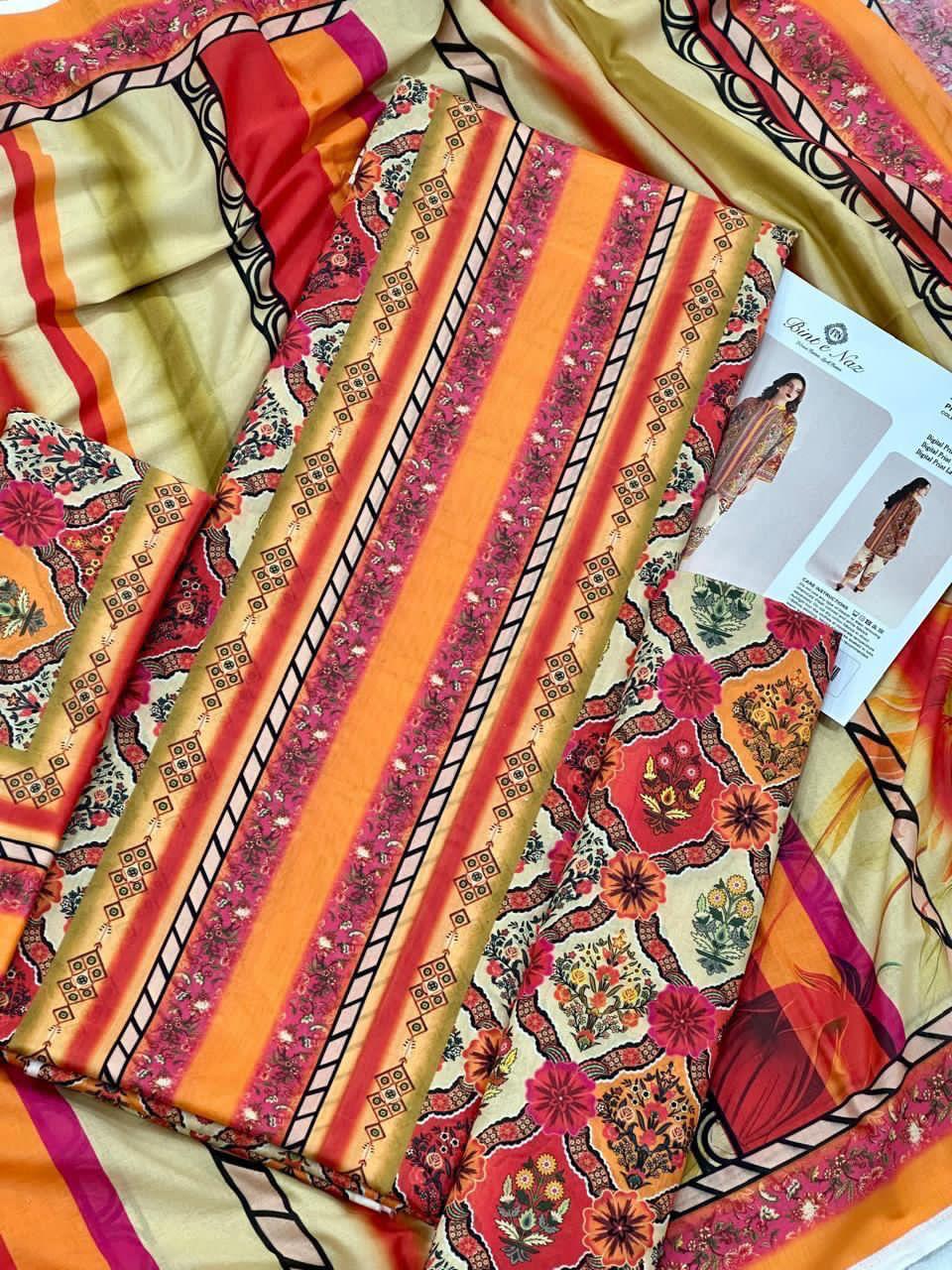 BIN T NAZ CO-ORD SET ALLOVER LAWN THREE PIECE