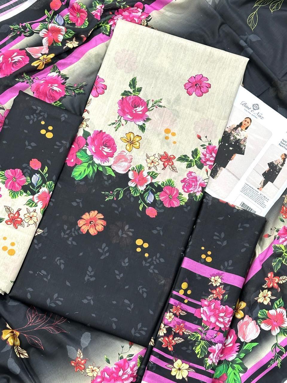 BIN T NAZ CO-ORD SET ALLOVER LAWN THREE PIECE