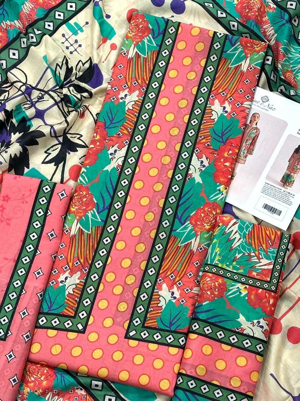 BIN T NAZ CO-ORD SET ALLOVER LAWN THREE PIECE