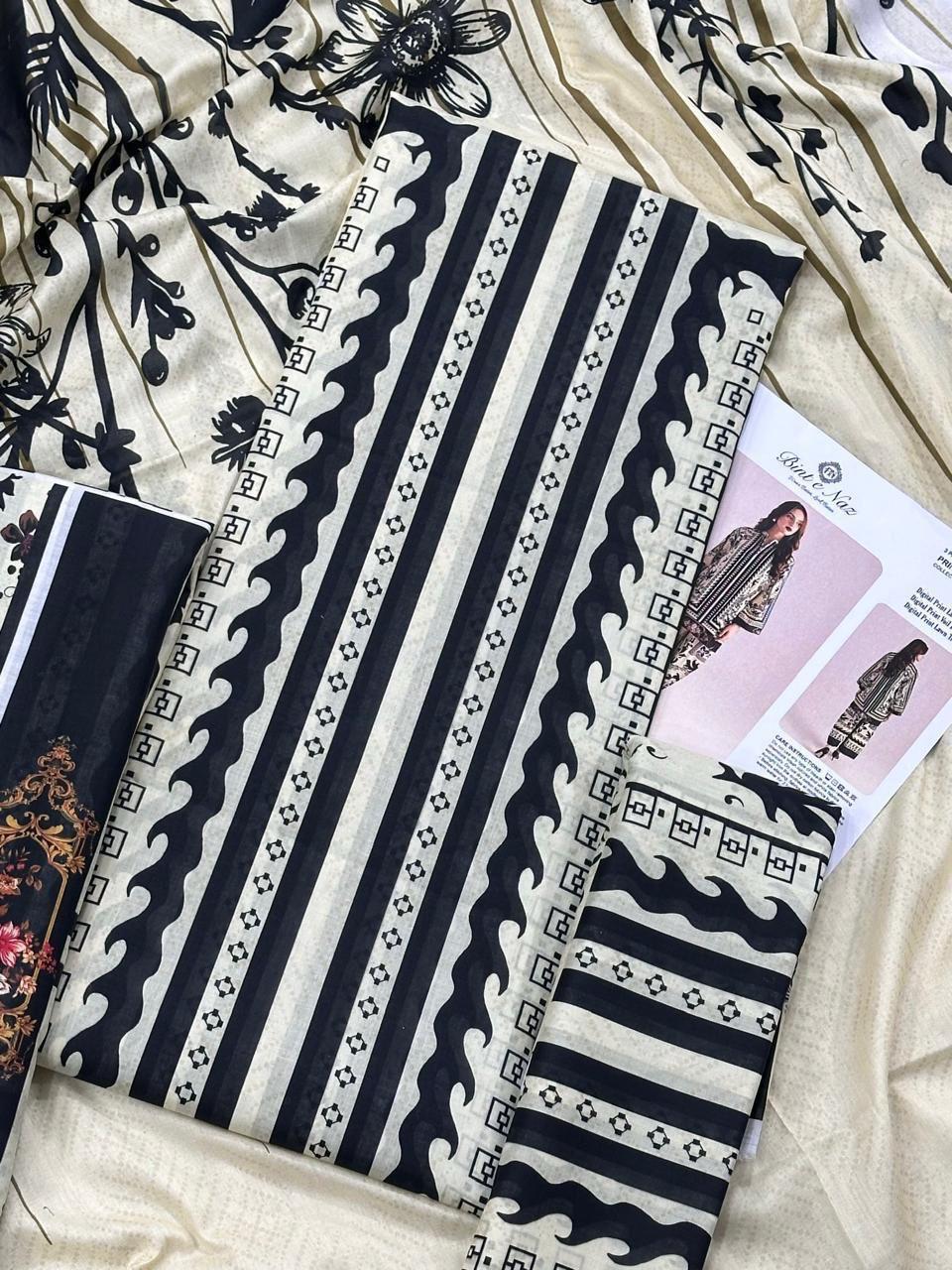 BIN T NAZ CO-ORD SET ALLOVER LAWN THREE PIECE