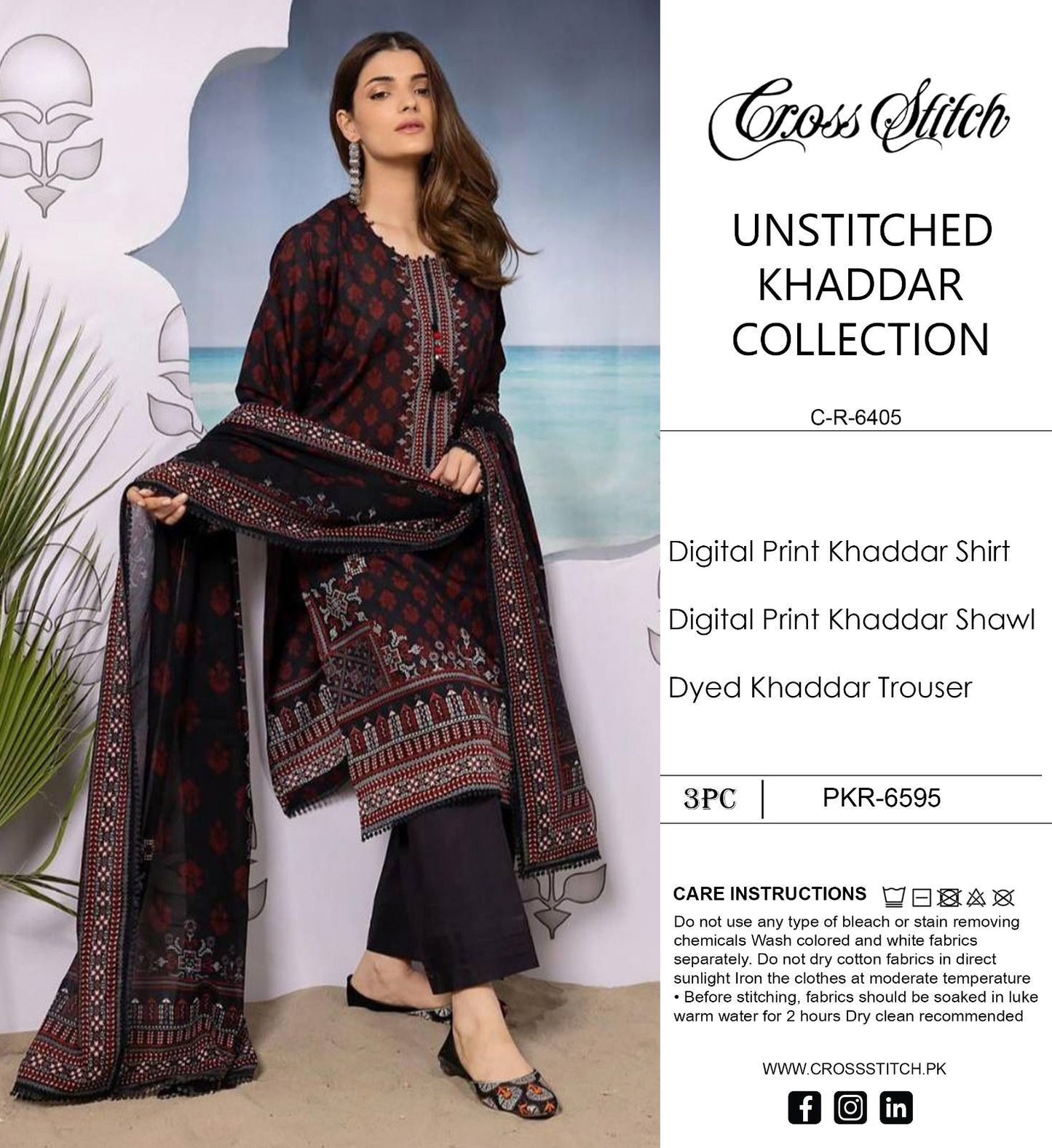 CROSS STICH KHADDAR THREE PIECE