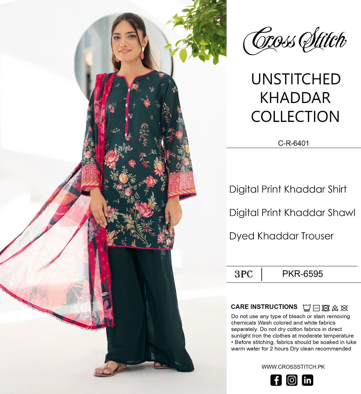 CROSS STICH KHADDAR THREE PIECE