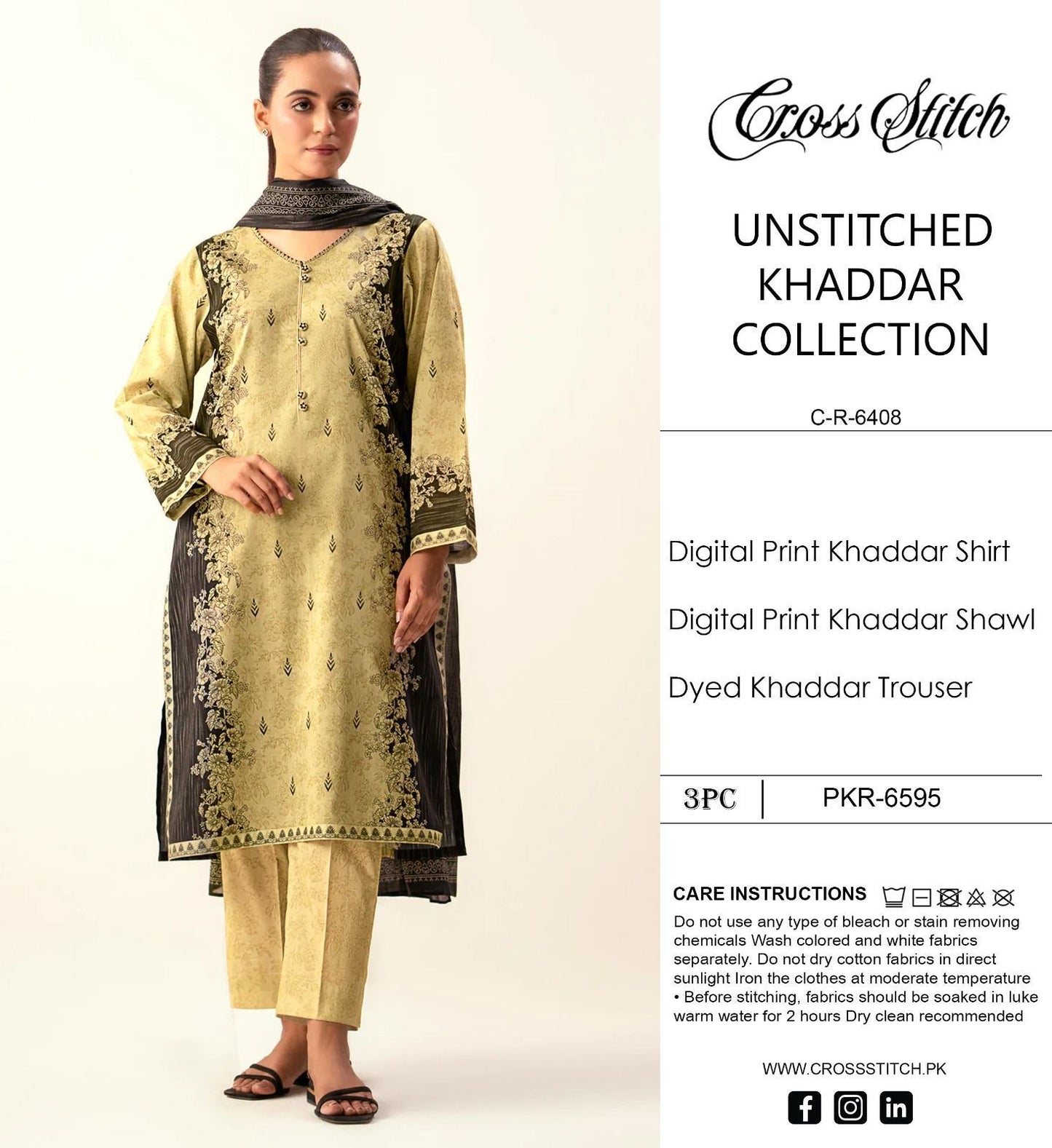 CROSS STICH KHADDAR THREE PIECE