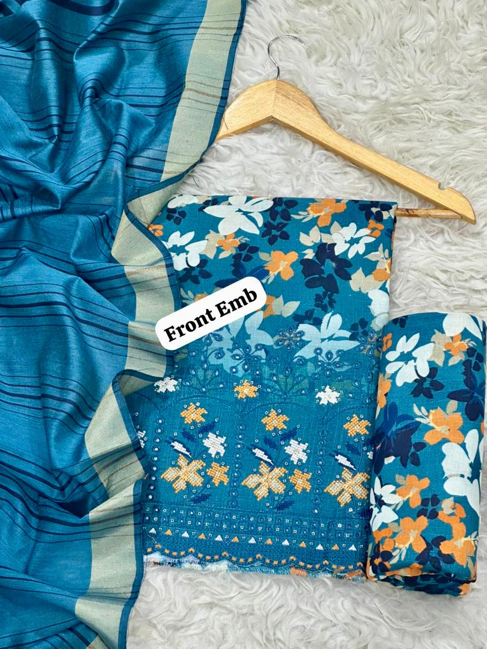 EMBROIDERY KHADDAR BORING DAMAN THREE PIECE