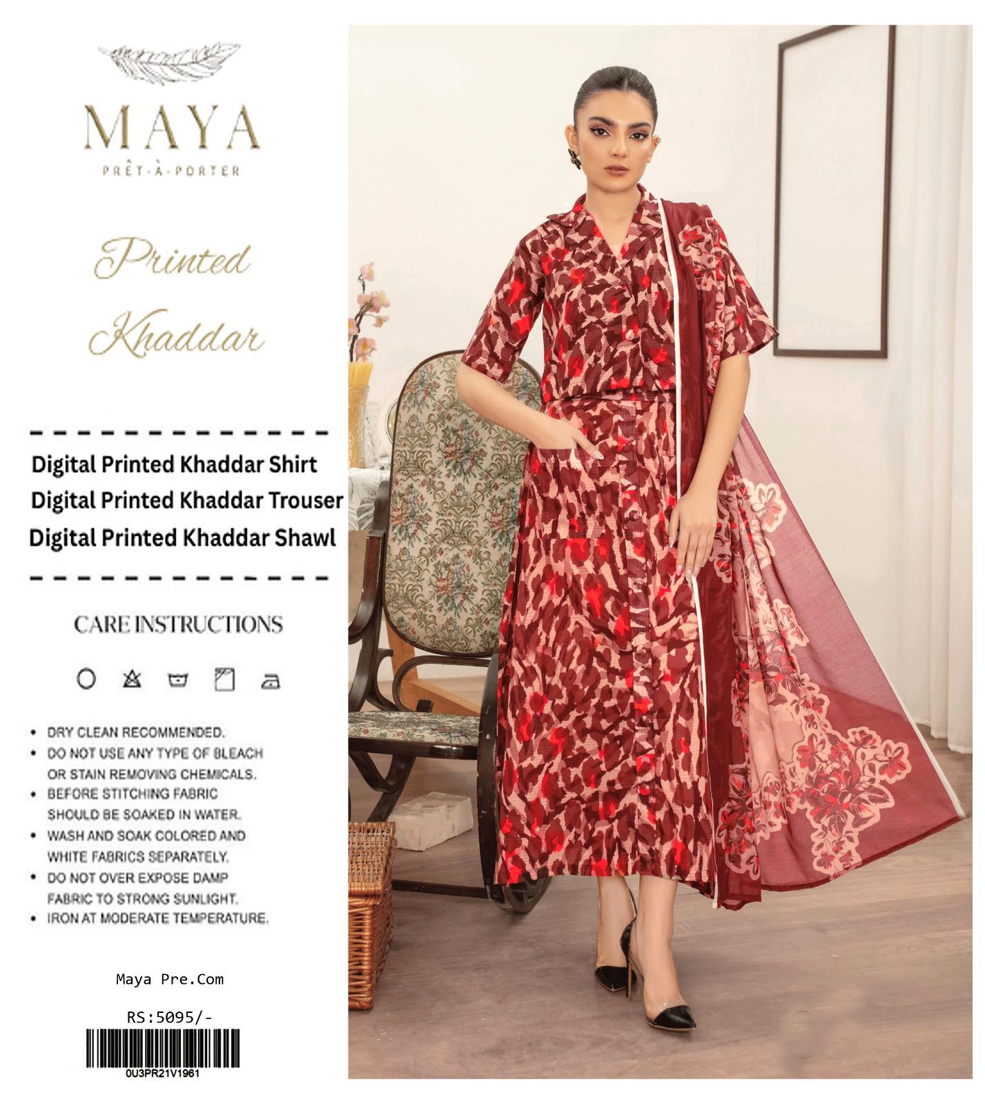 MAYA KHADDAR THREE PIECE