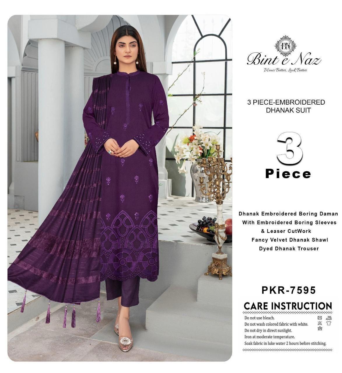 EMBROIDERY DHANAK DAMAN THREE PIECE