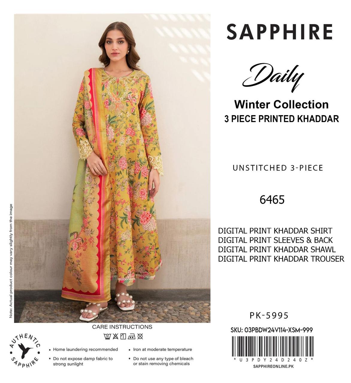 SAPPHIRE KHADDAR THREE PIECE