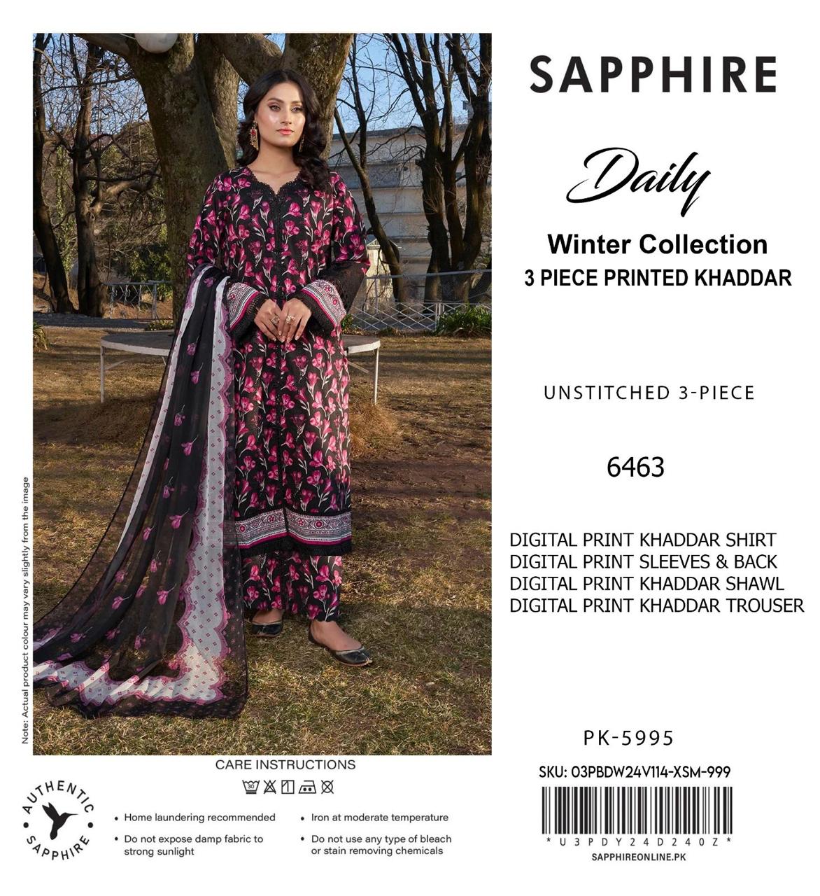 SAPPHIRE KHADDAR THREE PIECE