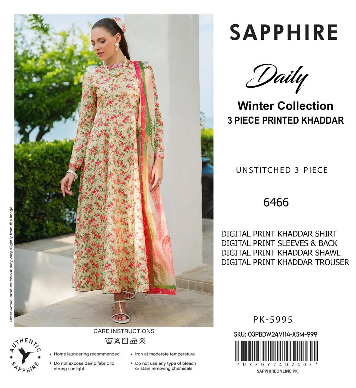 SAPPHIRE KHADDAR THREE PIECE