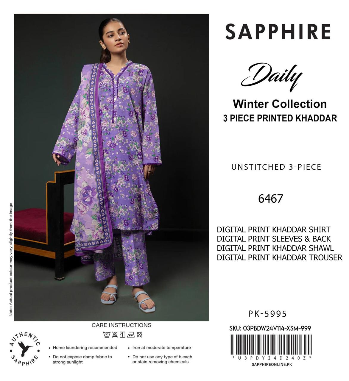 SAPPHIRE KHADDAR THREE PIECE