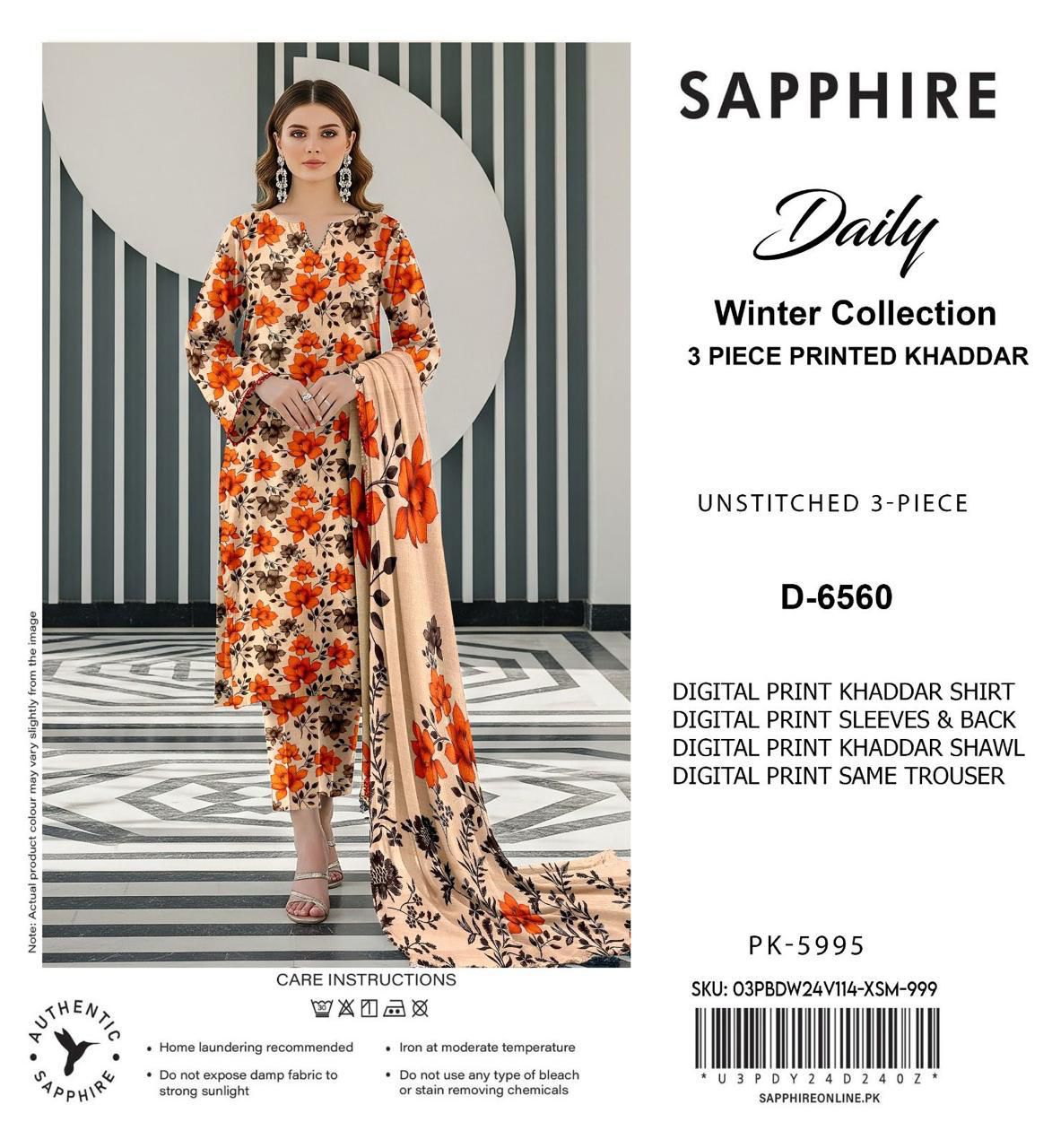 SAPPHIRE KHADDAR THREE PIECE