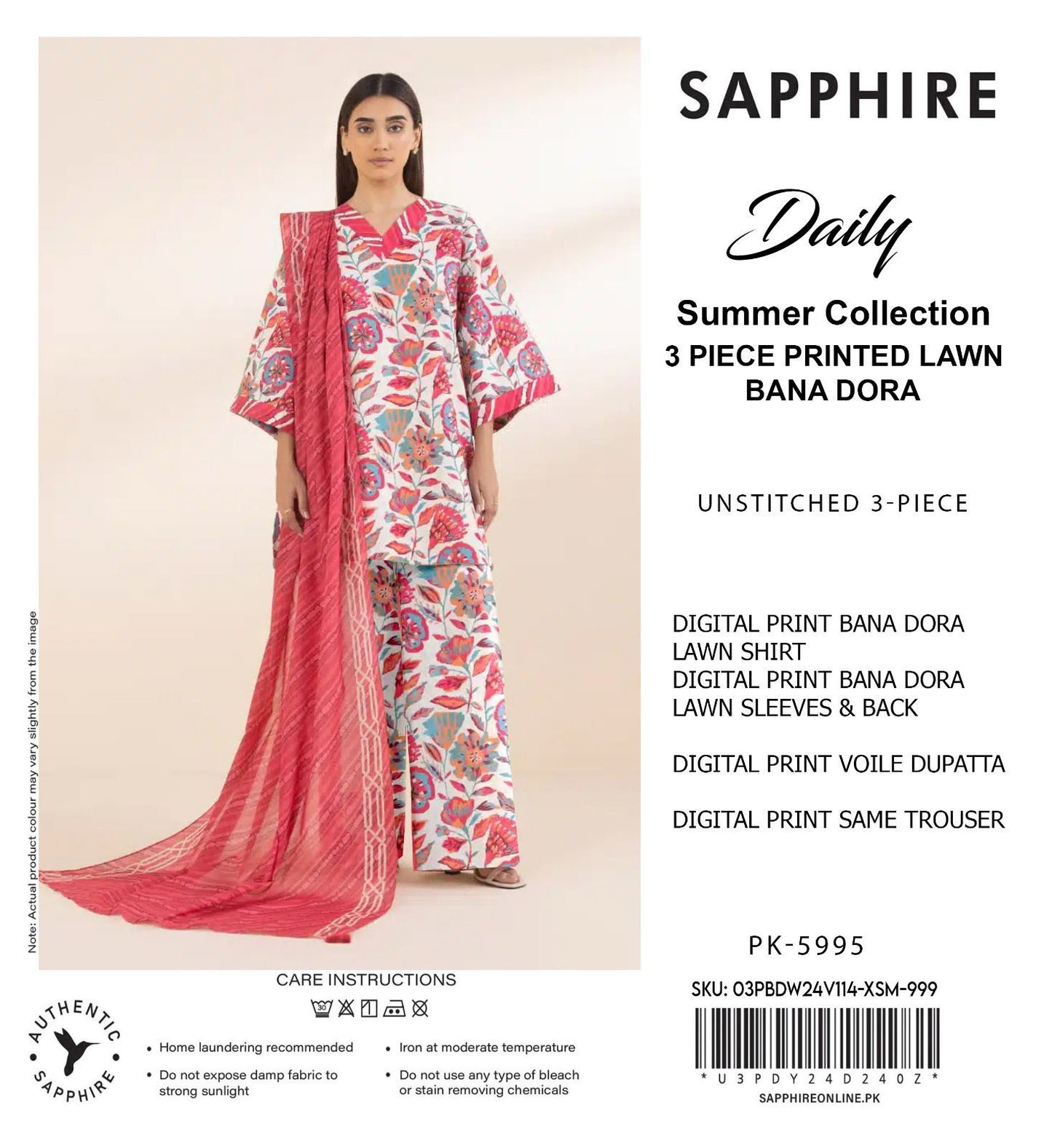 SAPPHIRE DORYA LAWN THREE PIECE