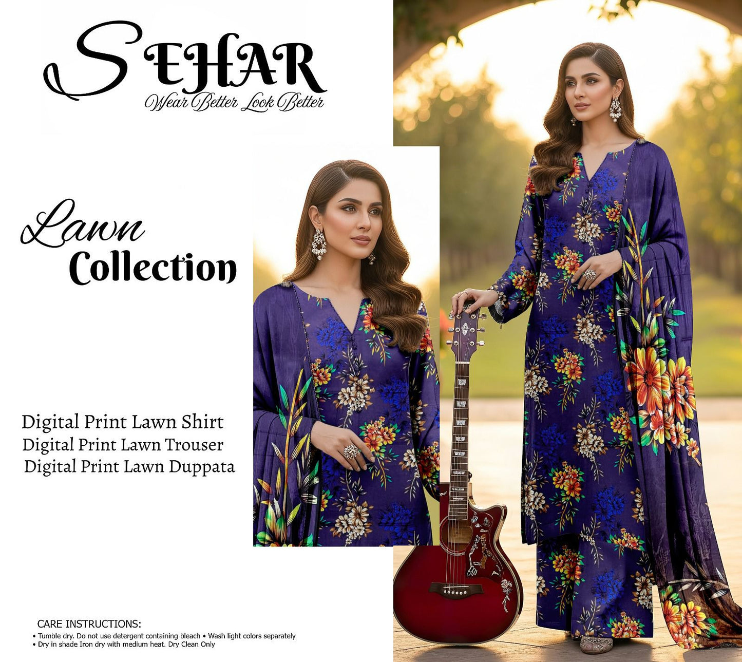SAHAR DIGITAL LAWN THREE PIECE
