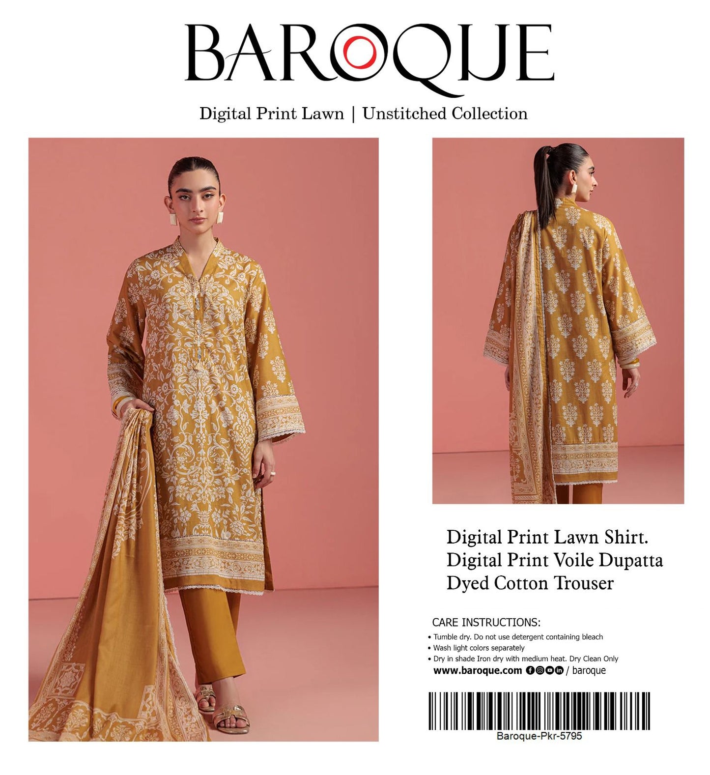 3 PIECE - BAROQUE LAWN THREE PIECE