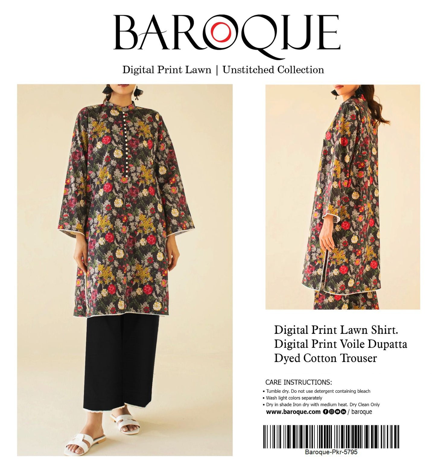 3 PIECE - BAROQUE LAWN THREE PIECE