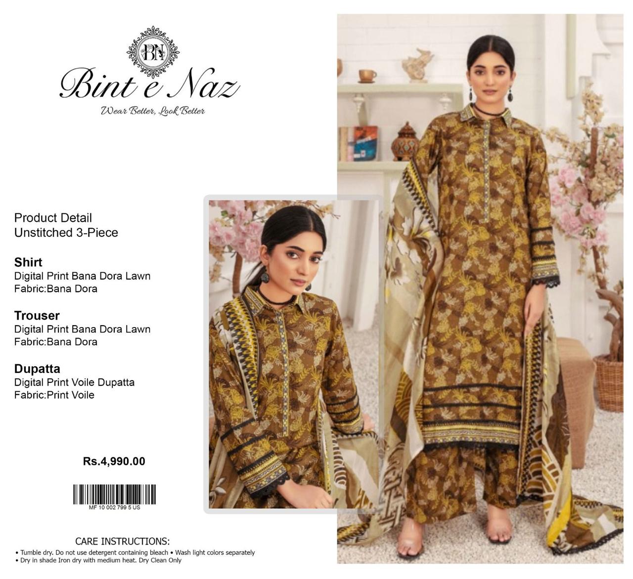 3 PIECE - BINT E NAZ DORYA LAWN THREE PIECE