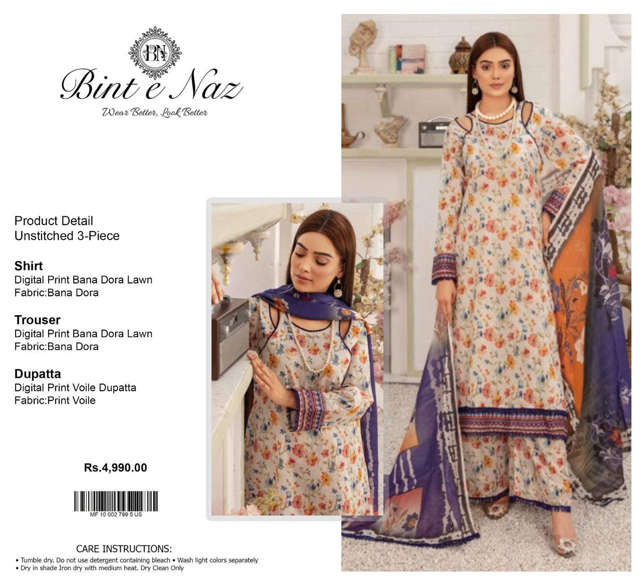 3 PIECE - BINT E NAZ DORYA LAWN THREE PIECE