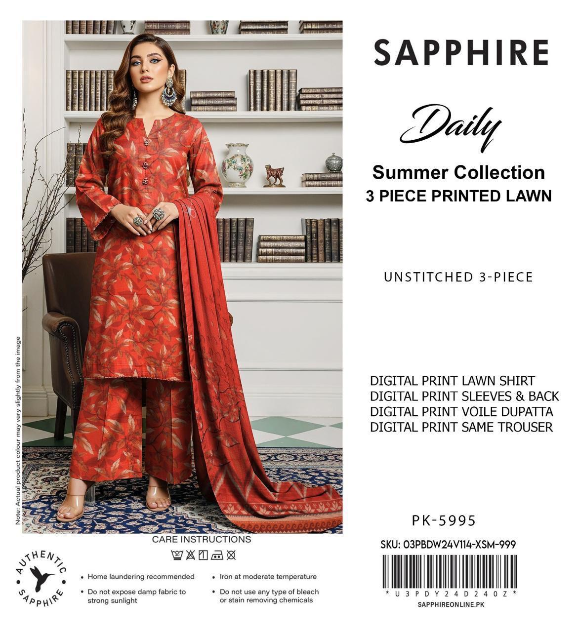 3-PIECE SAPPHIRE LAWN PRINTED