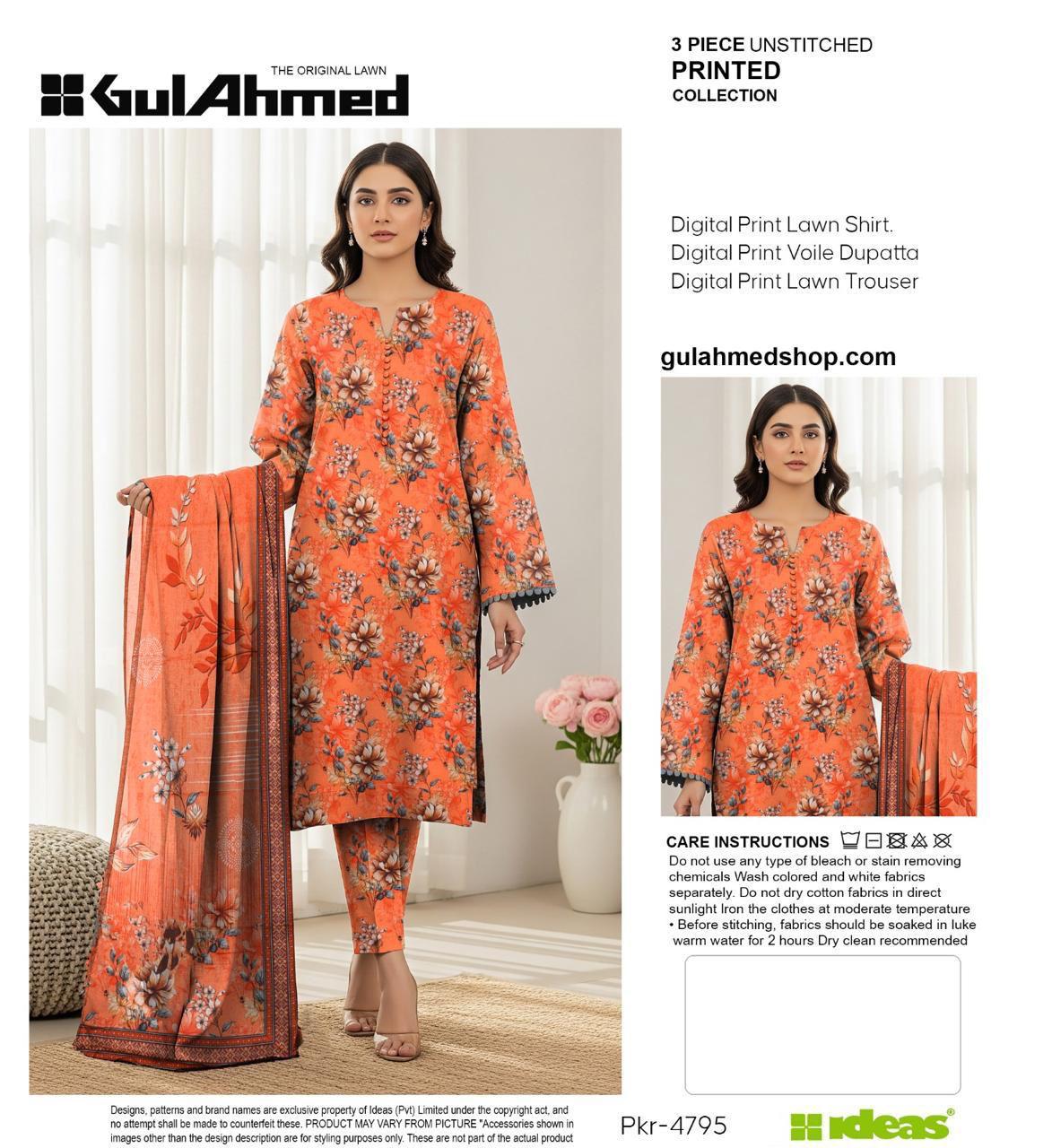 3-PIECE GUL AHMAD LAWN PRINTED