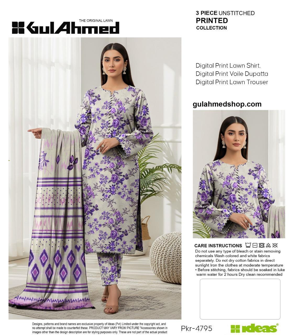 3-PIECE GUL AHMAD LAWN PRINTED