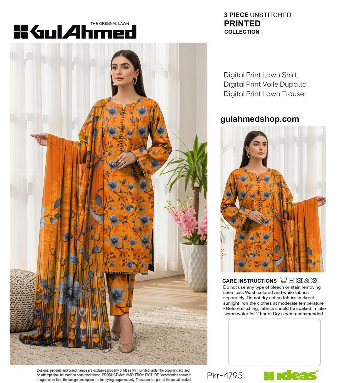 3-PIECE GUL AHMAD LAWN PRINTED