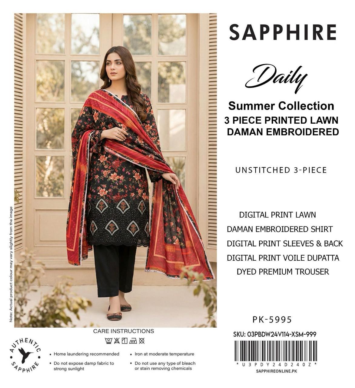 3 PIECE -SAPPHIRE EMBROIDERY LAWN