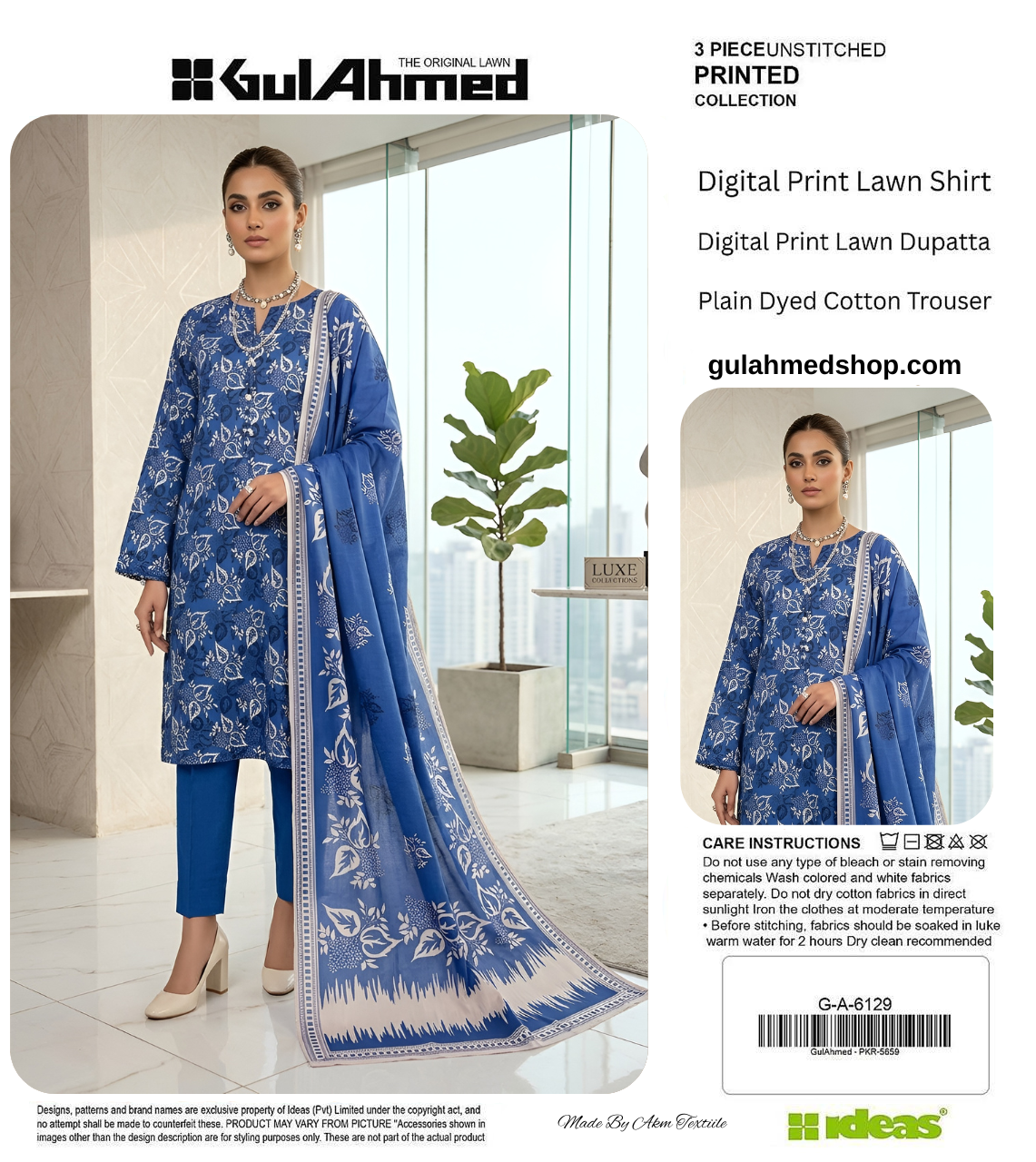 GUL AHMAD LAWN THREE PIECE