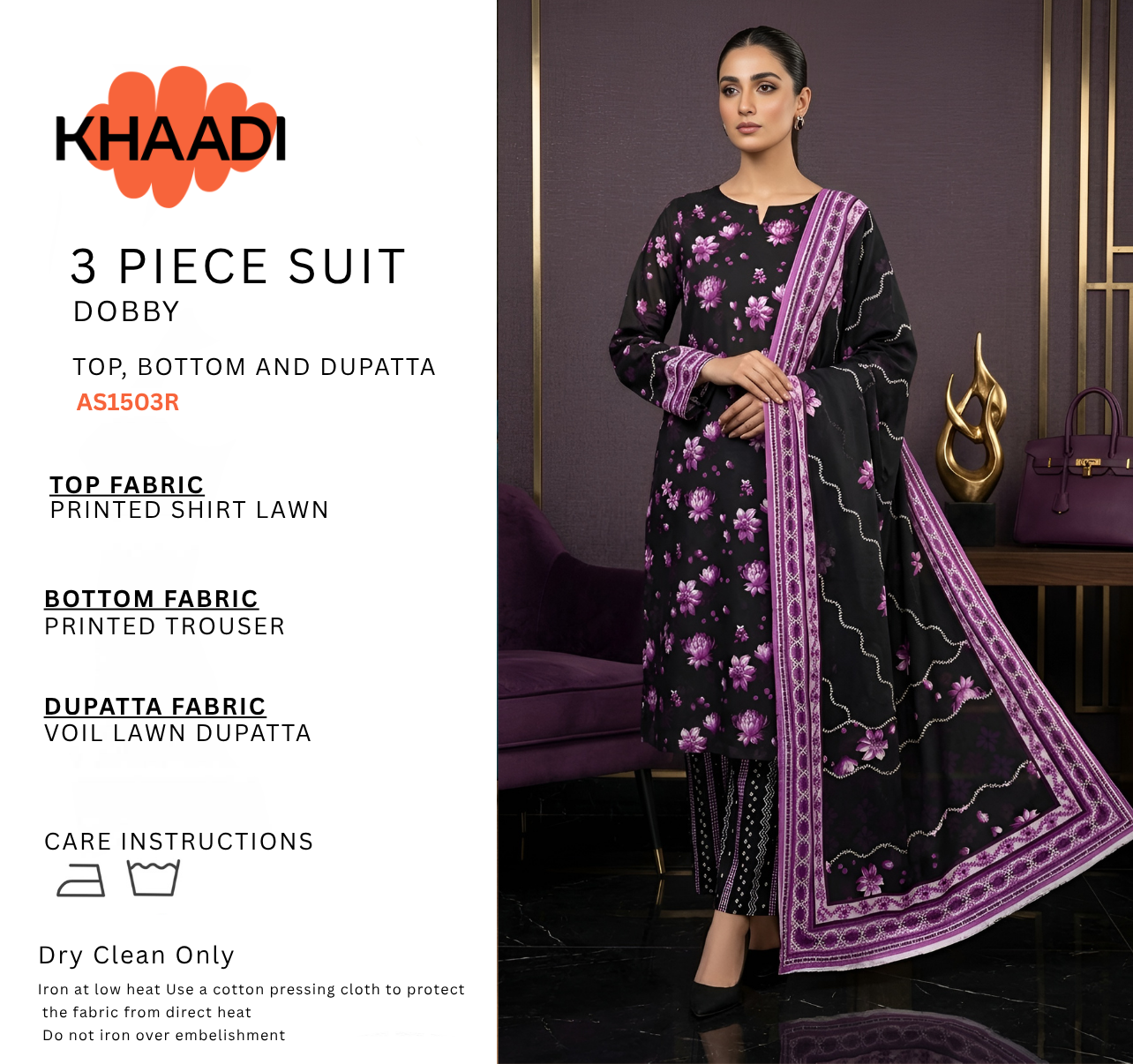 KHAADI LAWN THREE PIECE