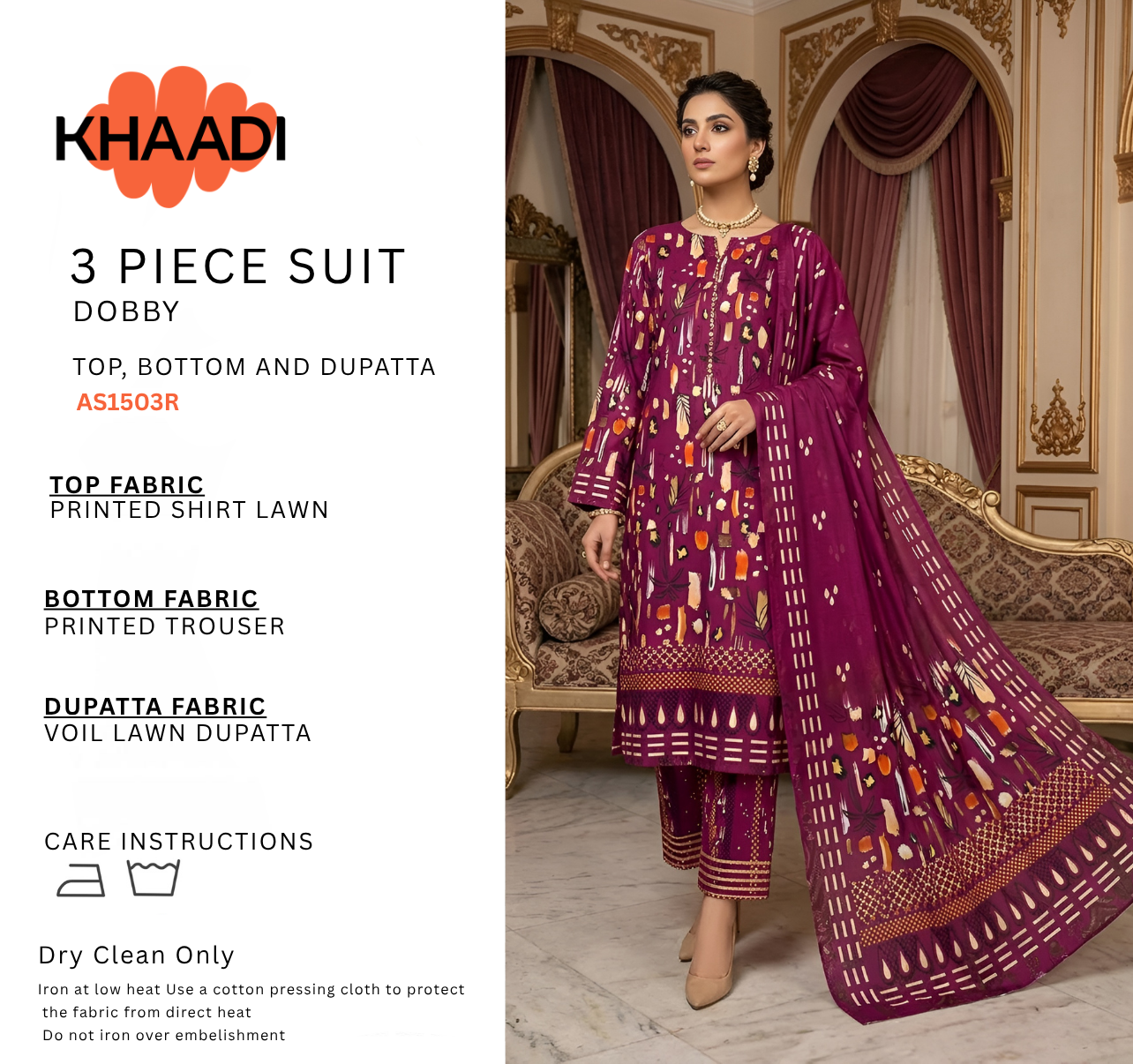 KHAADI LAWN THREE PIECE
