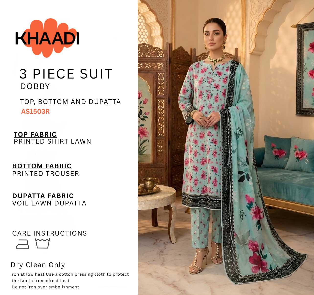 KHAADI LAWN THREE PIECE