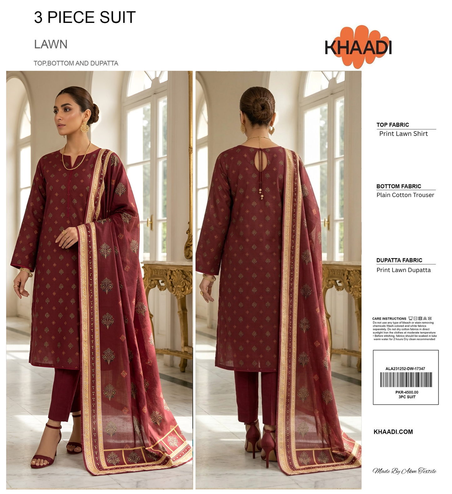 KHAADI LAWN THREE PIECE