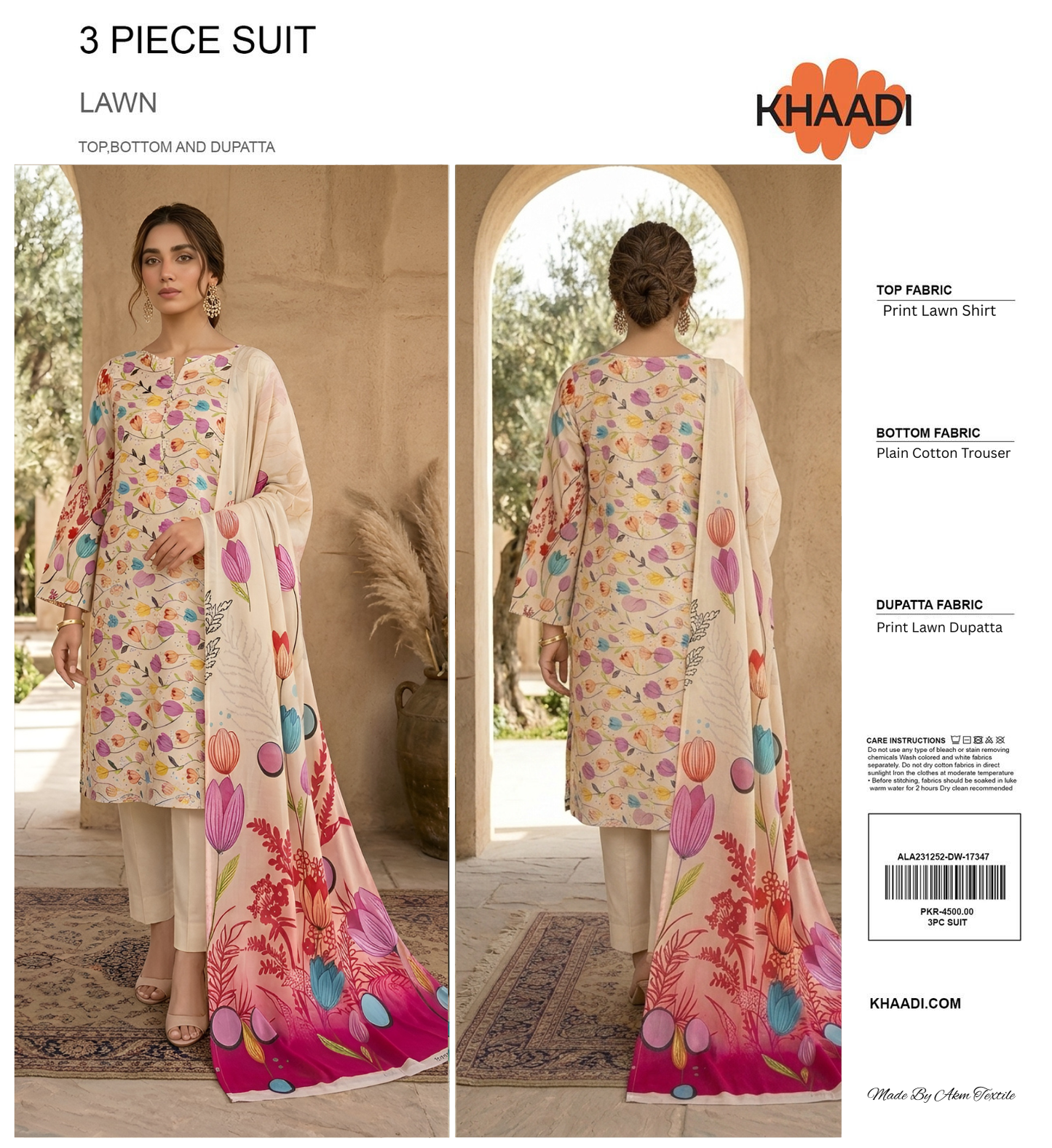 KHAADI LAWN THREE PIECE