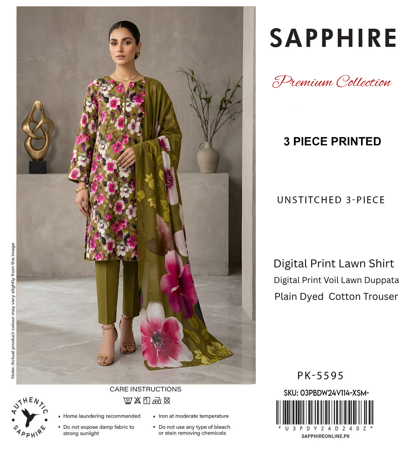 SAPPHIRE LAWN THREE PIECE
