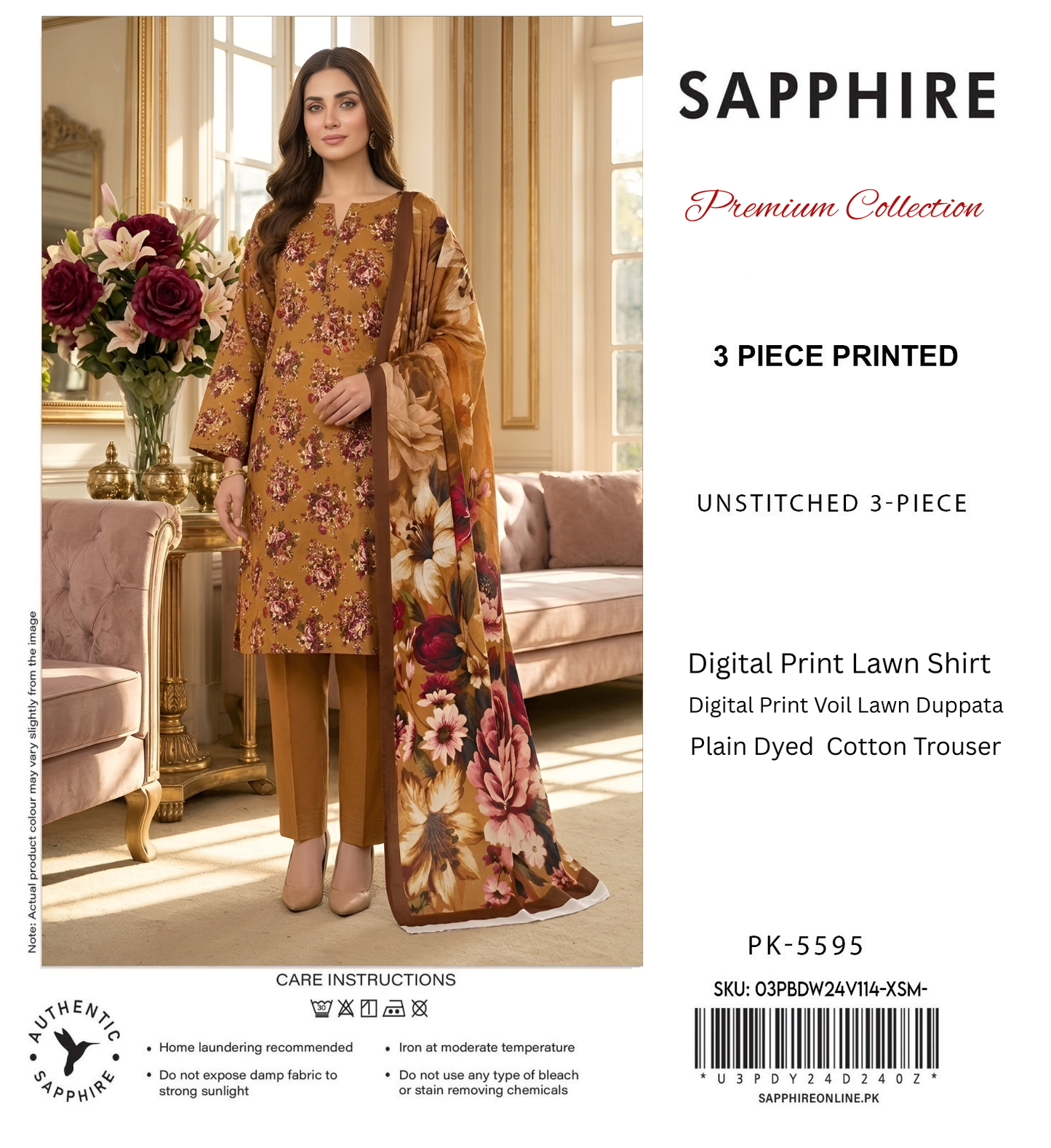 SAPPHIRE LAWN THREE PIECE