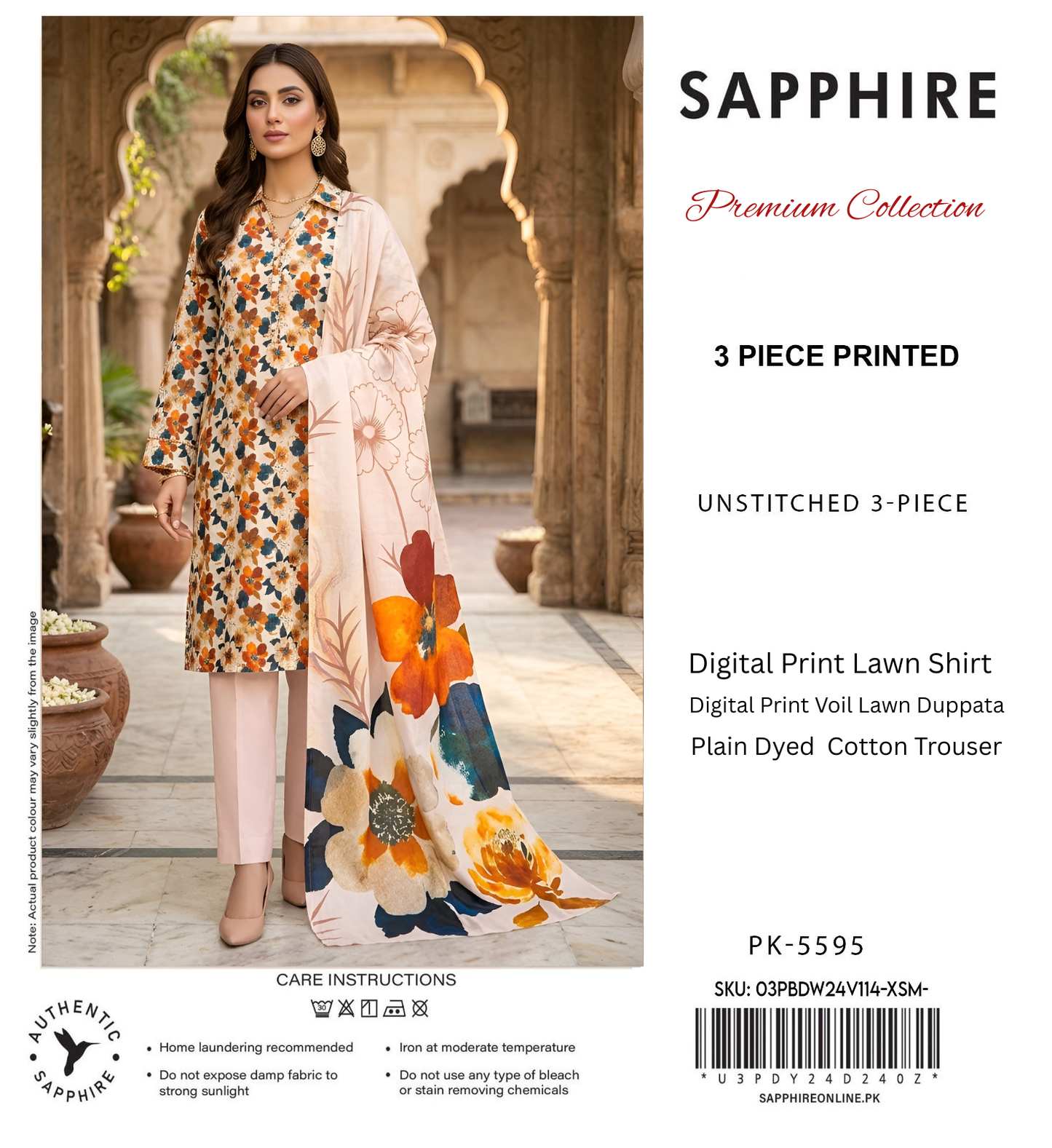 SAPPHIRE LAWN THREE PIECE