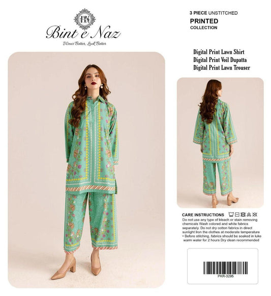 BIN T NAZ CO-ORD SET ALLOVER LAWN THREE PIECE
