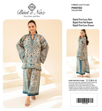 BIN T NAZ CO-ORD SET ALLOVER LAWN THREE PIECE