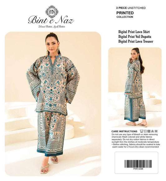 BIN T NAZ CO-ORD SET ALLOVER LAWN THREE PIECE