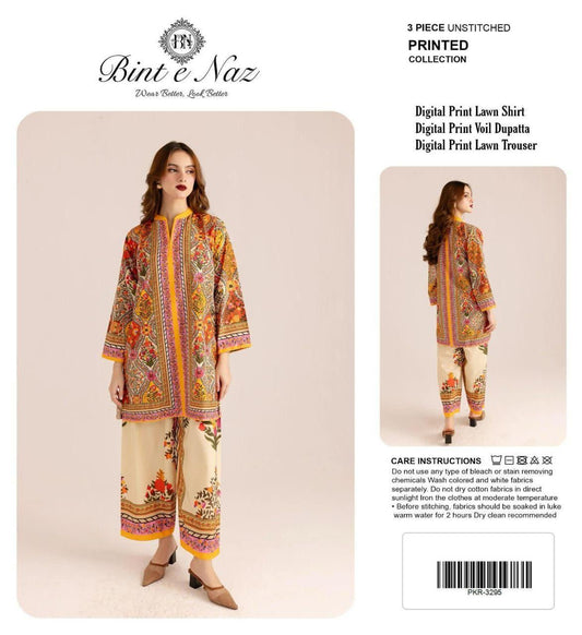BIN T NAZ CO-ORD SET ALLOVER LAWN THREE PIECE