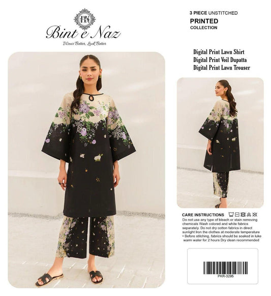 BIN T NAZ CO-ORD SET ALLOVER LAWN THREE PIECE